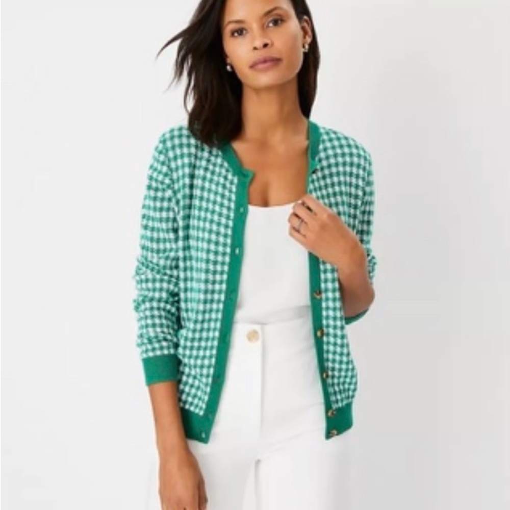 Ann Taylor Women's Sz Small Green Plaid Cardigan